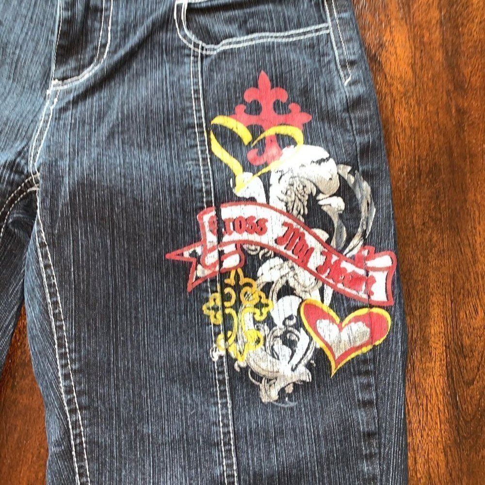 Jazzie Juniors Women Stretch Crop Jeans Graffiti - Picture 7 of 11
